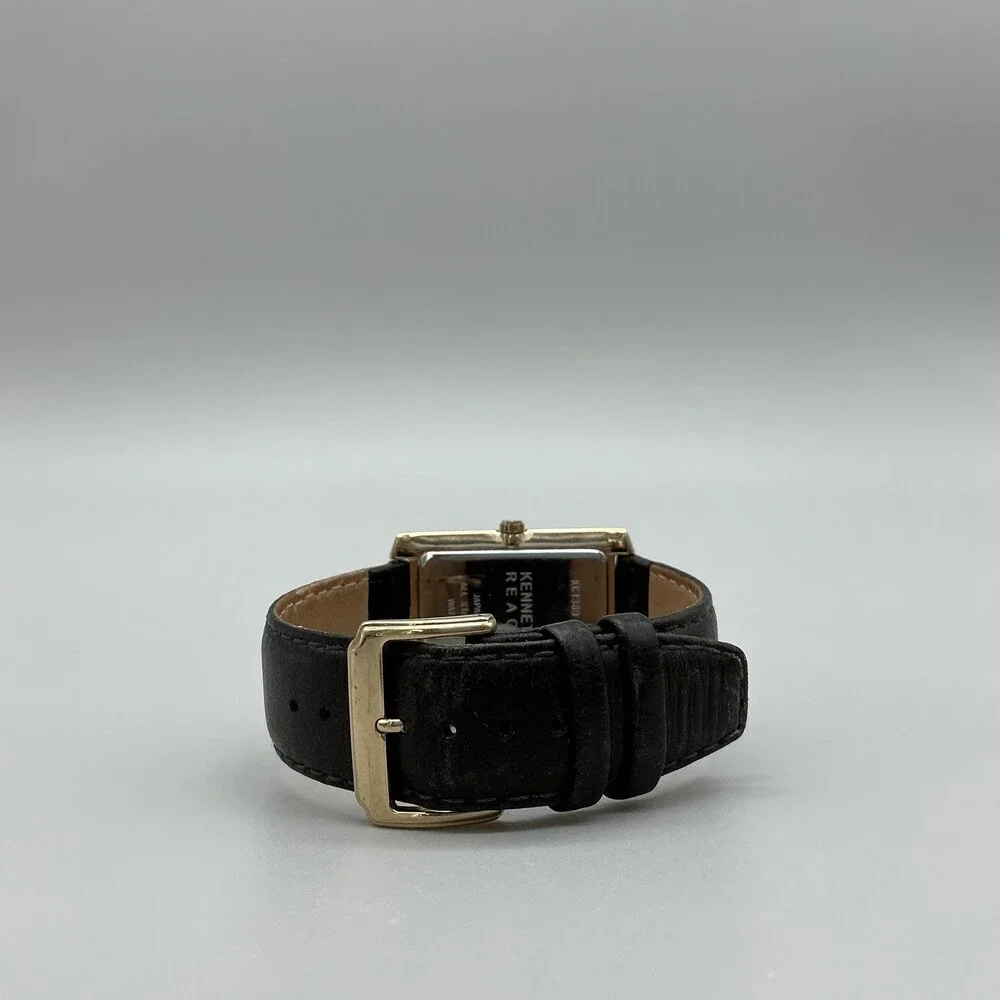 Kenneth Cole Reaction Mens Watch 33mm Silver Gold Tone Black Leather New Battery